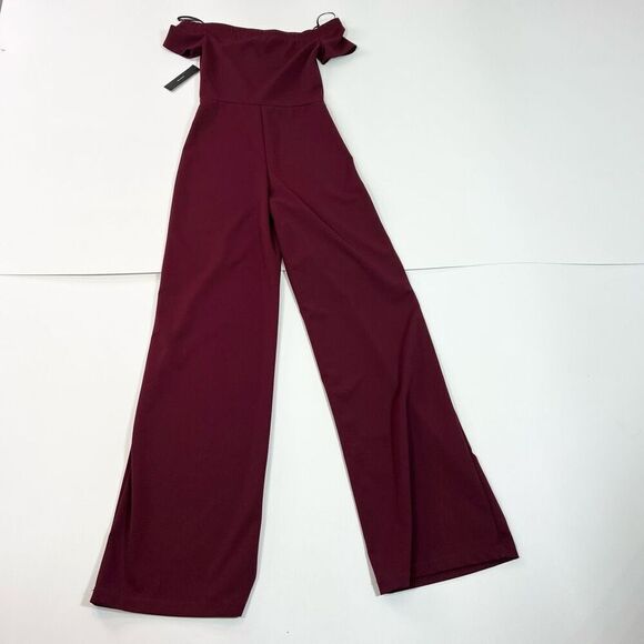 Lulu's Jumpsuit Womens Small Burgundy Red Cap Sleeve Pull ON NEW Pants - Picture 11 of 12